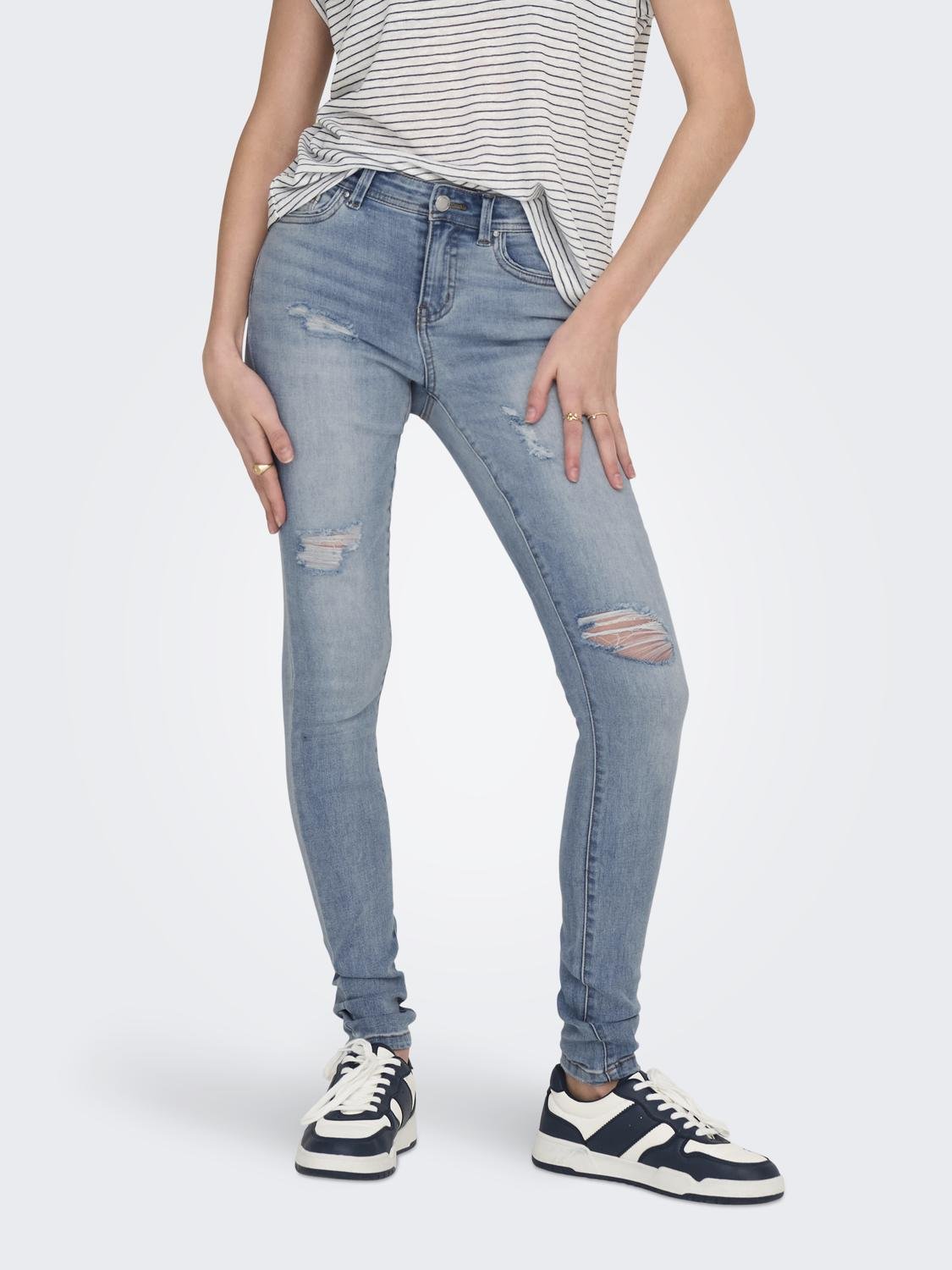 ONLY Skinny-fit-Jeans »ONLWAUW MW DESTROY BLEACH DNM GUA«, mit Destroyed Effekt von ONLY