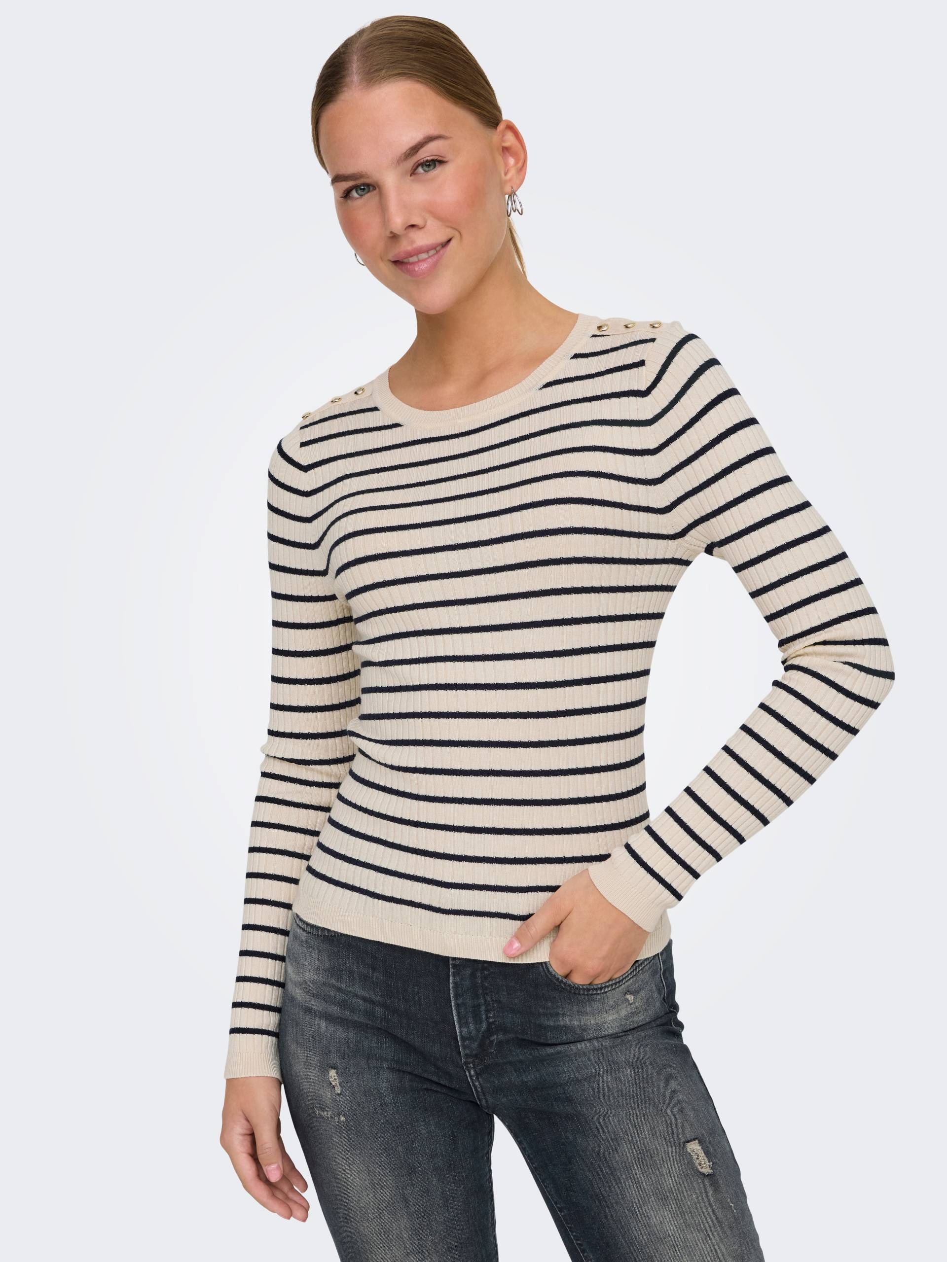 ONLY Strickpullover »ONLMILA LS STRIPE BUTTON O-NECK CC KNT« von ONLY