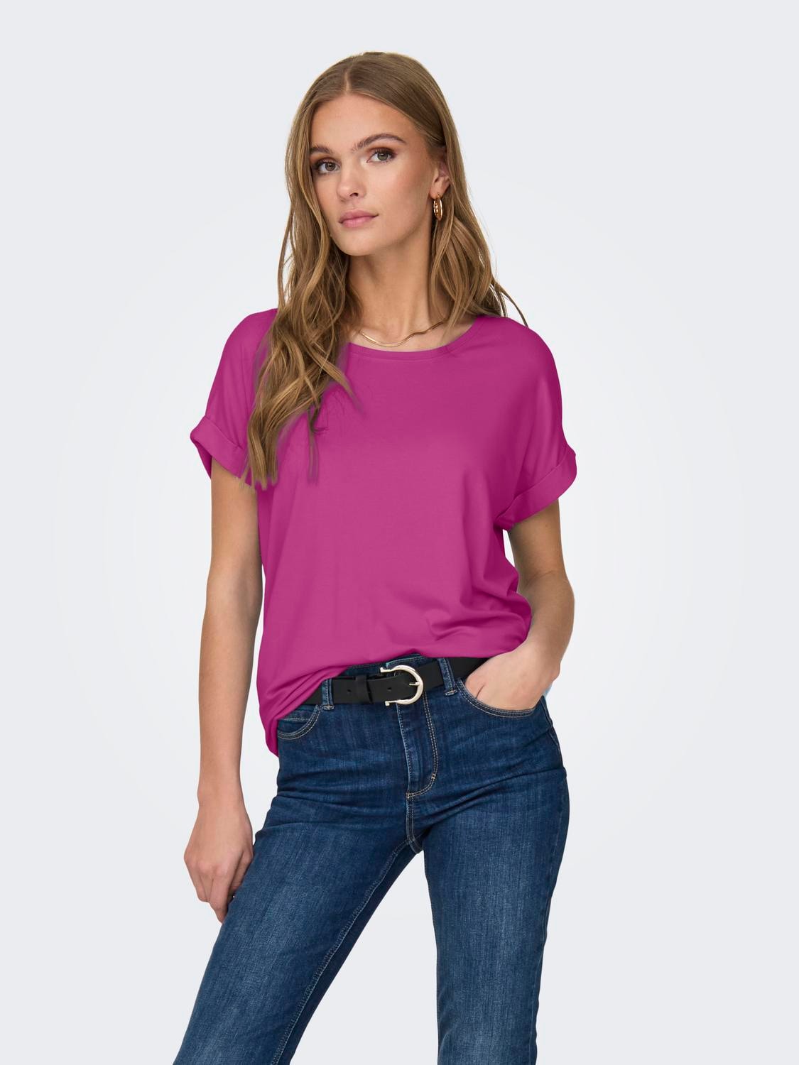 ONLY T-Shirt »ONLMOSTER S/S O-NECK TOP NOOS JRS«, mit Aufschlag am Arm von ONLY