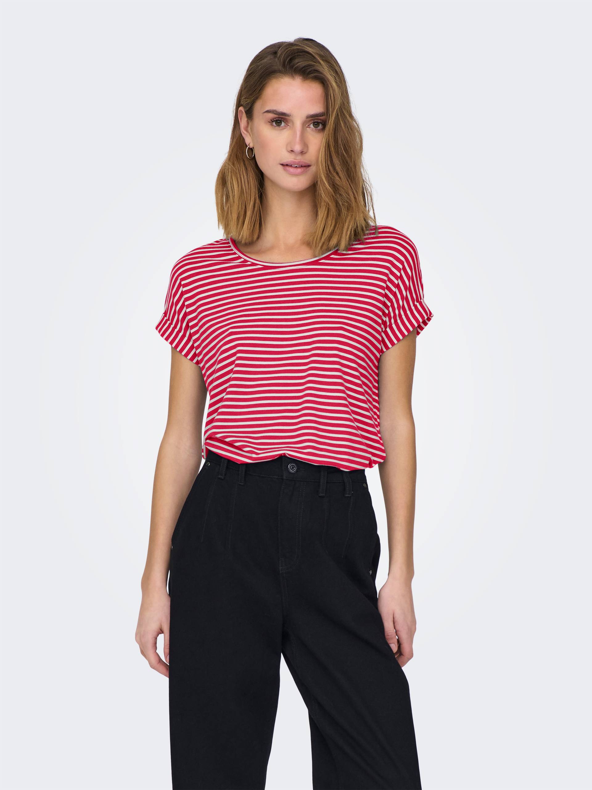 ONLY T-Shirt »ONLMOSTER STRIPE S/S O-NECK TOP JRS NOOS«, mit Aufschlag am Arm von ONLY