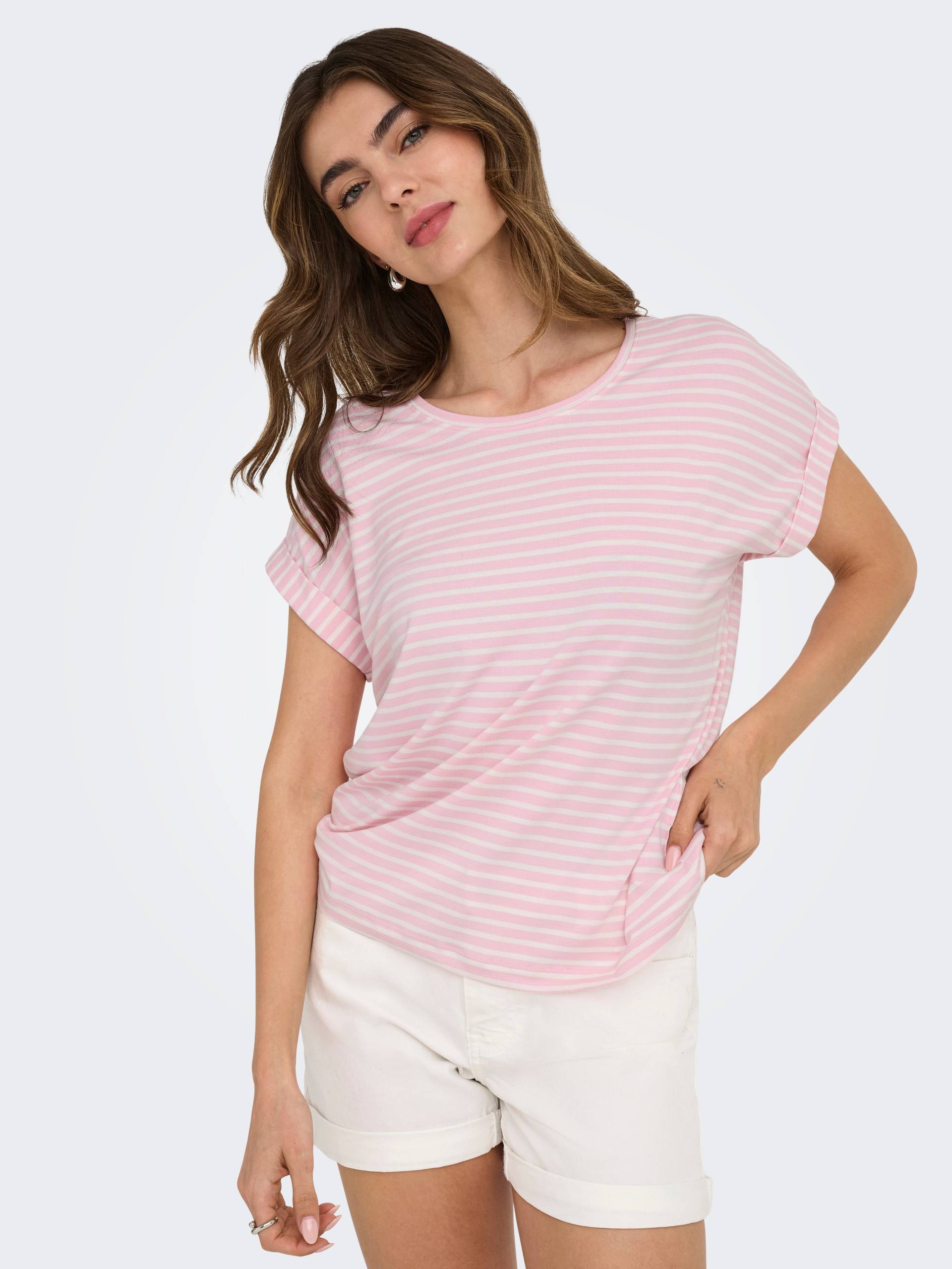 ONLY T-Shirt »ONLMOSTER STRIPE S/S O-NECK TOP JRS NOOS«, mit Aufschlag am Arm von ONLY