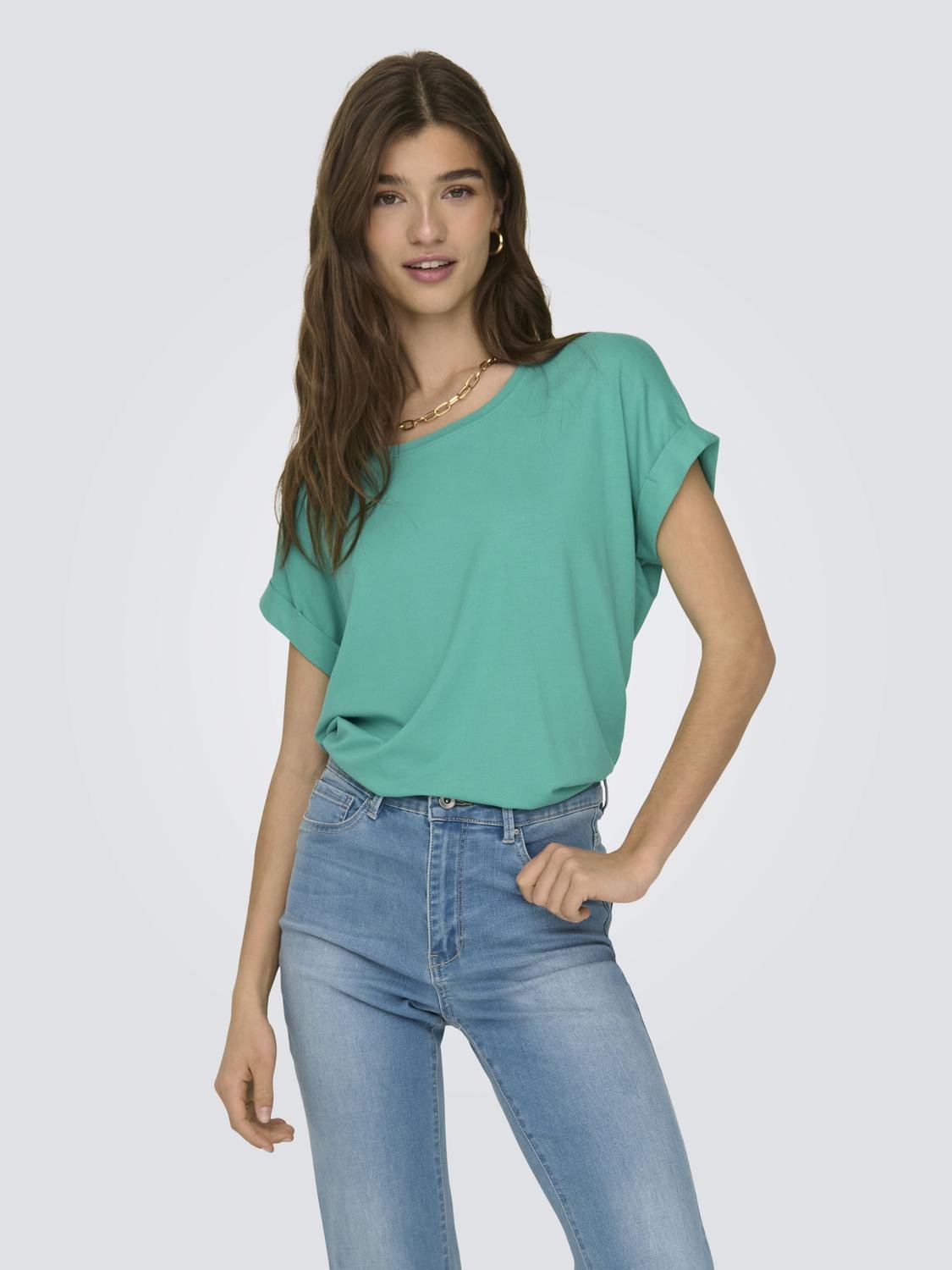 ONLY T-Shirt »ONLMOSTER S/S O-NECK TOP NOOS JRS«, mit Aufschlag am Arm von ONLY