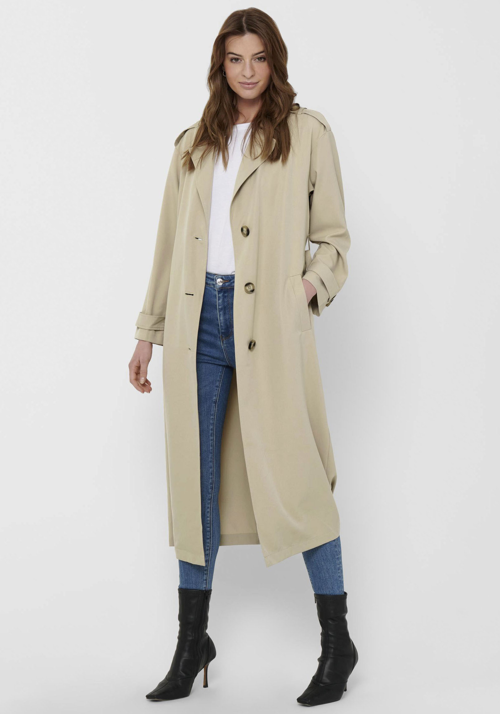 ONLY Trenchcoat »ONLLINE X-LONG TRENCHCOAT OTW NOOS«, mit Bindegürtel an der Taille - 2 Seitentaschen von ONLY