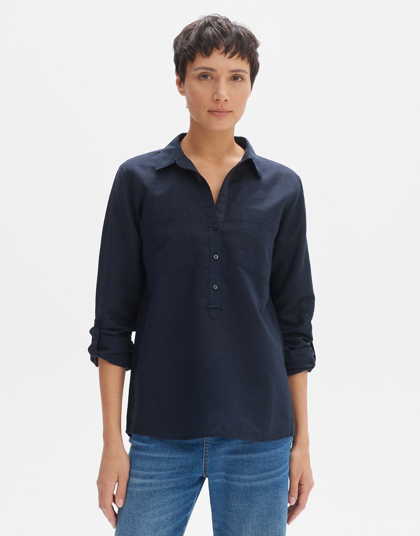 OPUS - Leinenbluse Fredda gerader Schnitt, für Damen, Blau, Größe 36 von OPUS