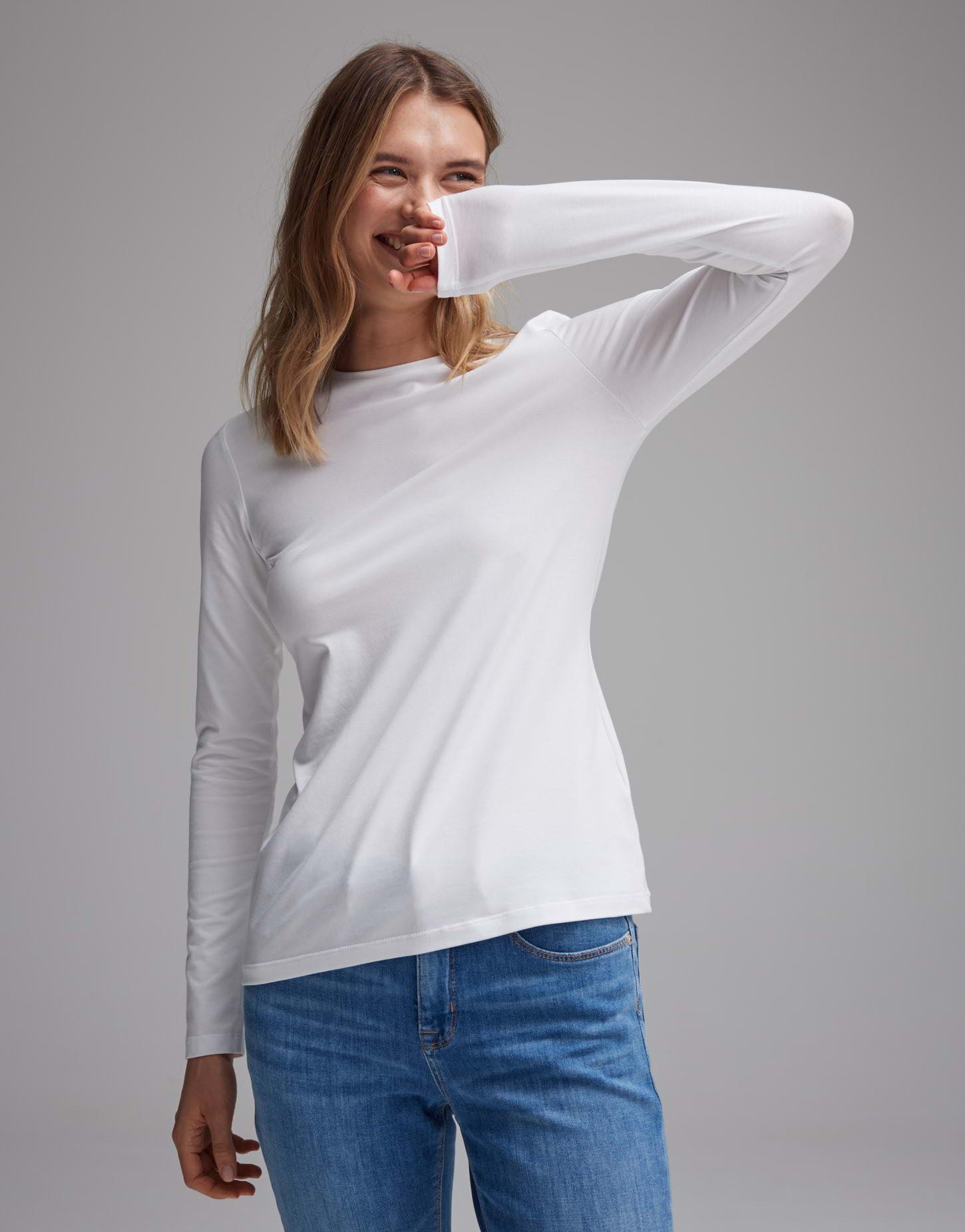 Langarmshirt Smilla Figurbetont Damen Weiss 36 von OPUS