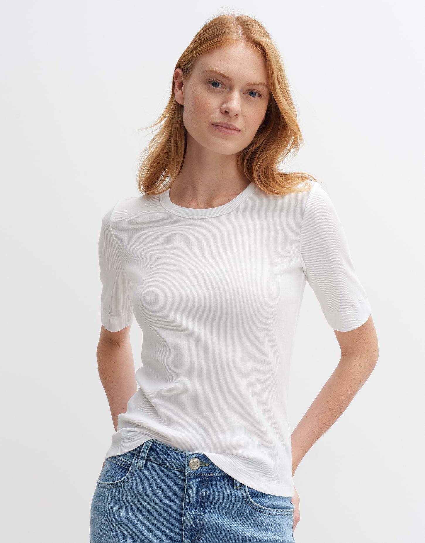 OPUS - Rippshirt Sustafa gerader Schnitt, für Damen, Weiss, Größe 38 von OPUS