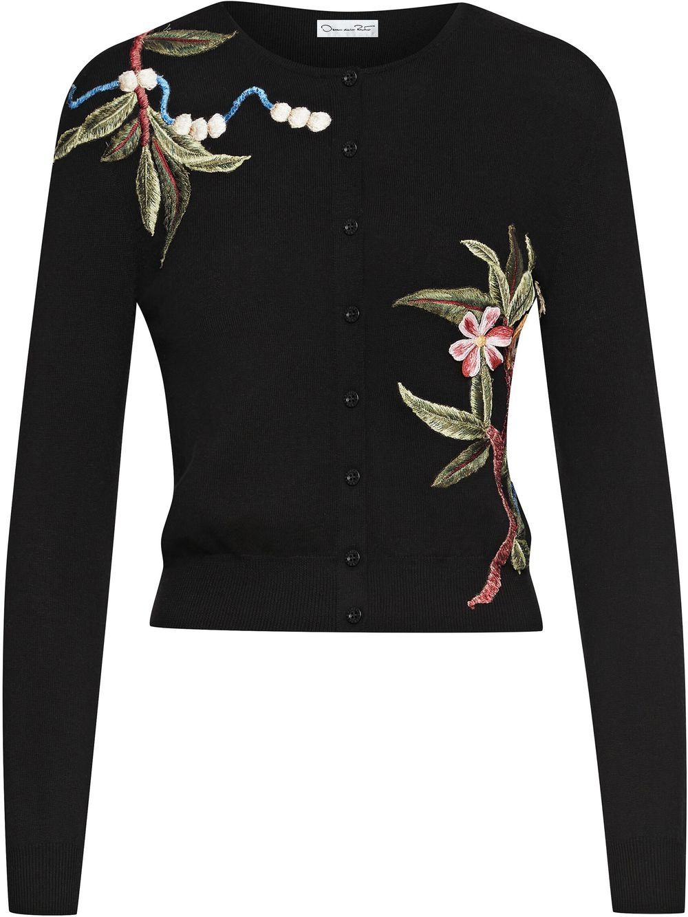 Oscar de la Renta floral-embroidered virgin wool cardigan - Black von Oscar de la Renta