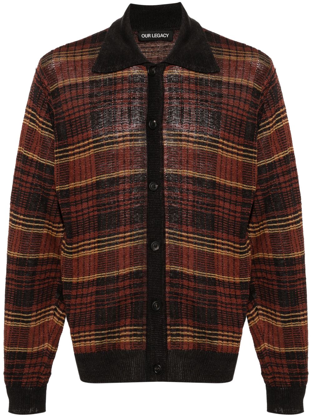 OUR LEGACY checked intarsia-knit hemp cardigan - Brown von OUR LEGACY