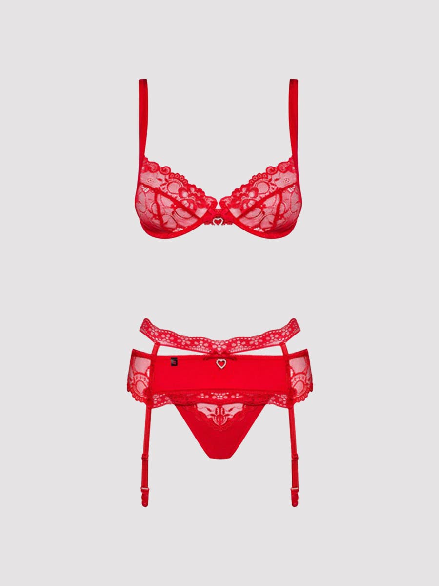 Obsessive, Dessous Set, Obsessive Heartina Dessous Set, Rot, S/m- Amorana von Obsessive