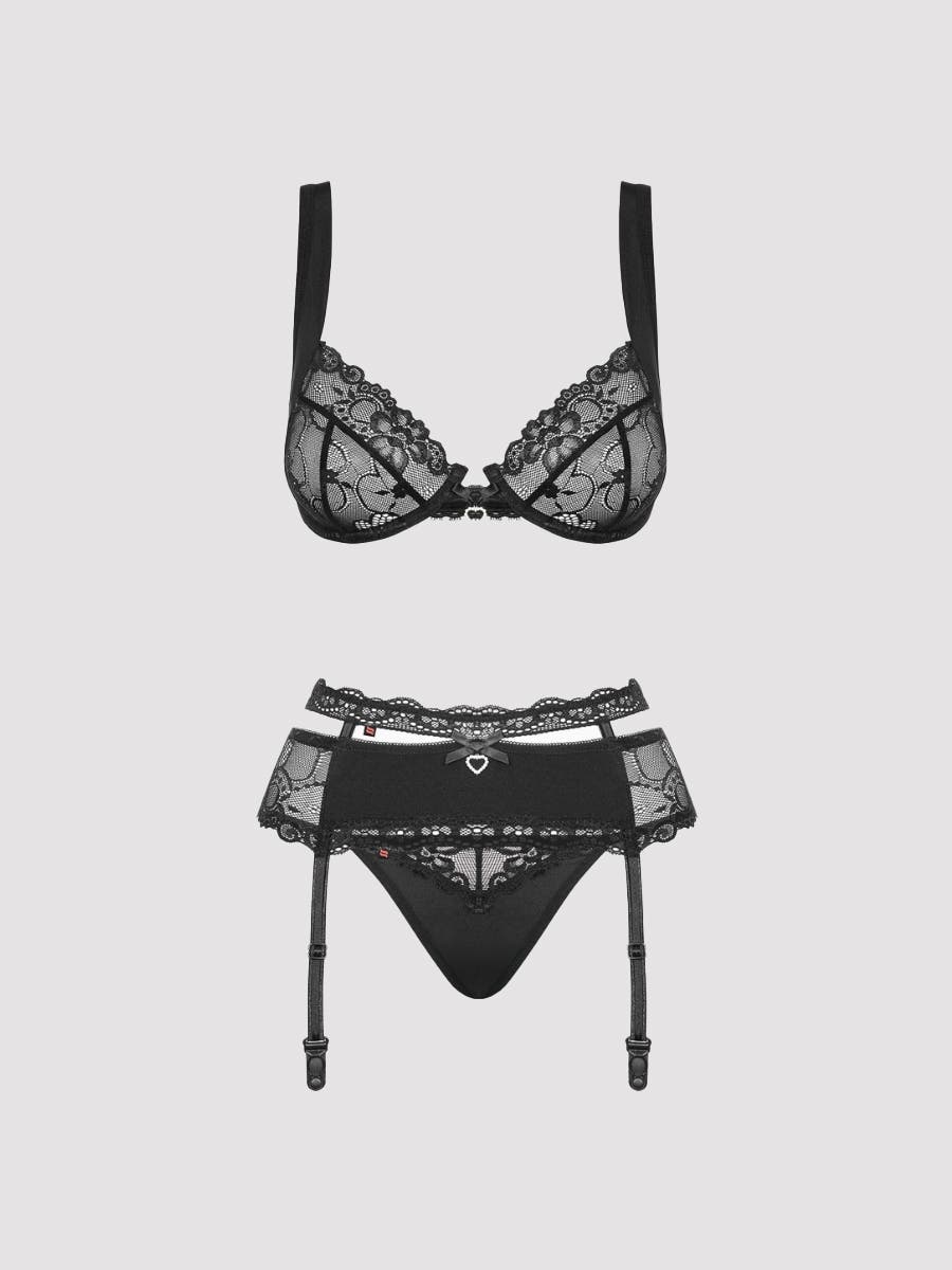 Obsessive, Dessous Set, Obsessive Heartina Dessous Set, Schwarz, S/m- Amorana von Obsessive