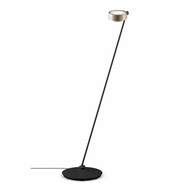 Sento Lettura LED Bodenleuchte, Grösse höhe 125 cm, Kopf / Body / Fuss gold matt / schwarz matt / schwarz matt, Ausrichtung links von Occhio