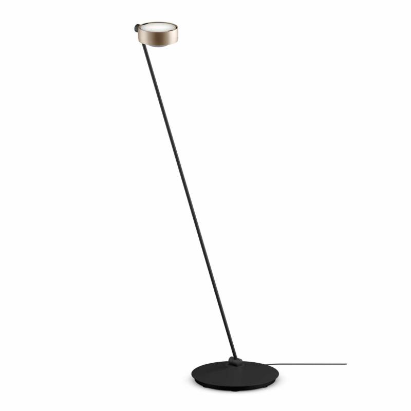 Sento Lettura LED Bodenleuchte, Grösse höhe 125 cm, Kopf / Body / Fuss gold matt / schwarz matt / schwarz matt, Ausrichtung rechts von Occhio