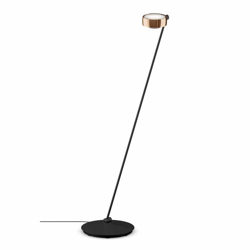 Sento Lettura LED Bodenleuchte, Grösse höhe 125 cm, Kopf / Body / Fuss rose gold / schwarz matt / schwarz matt, Ausrichtung links von Occhio