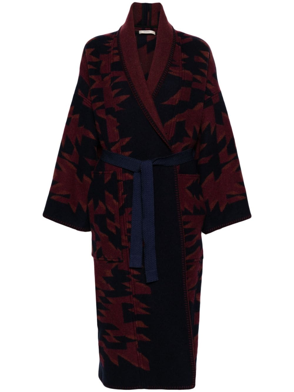 Odeeh geometric-pattern belted coat - Red von Odeeh