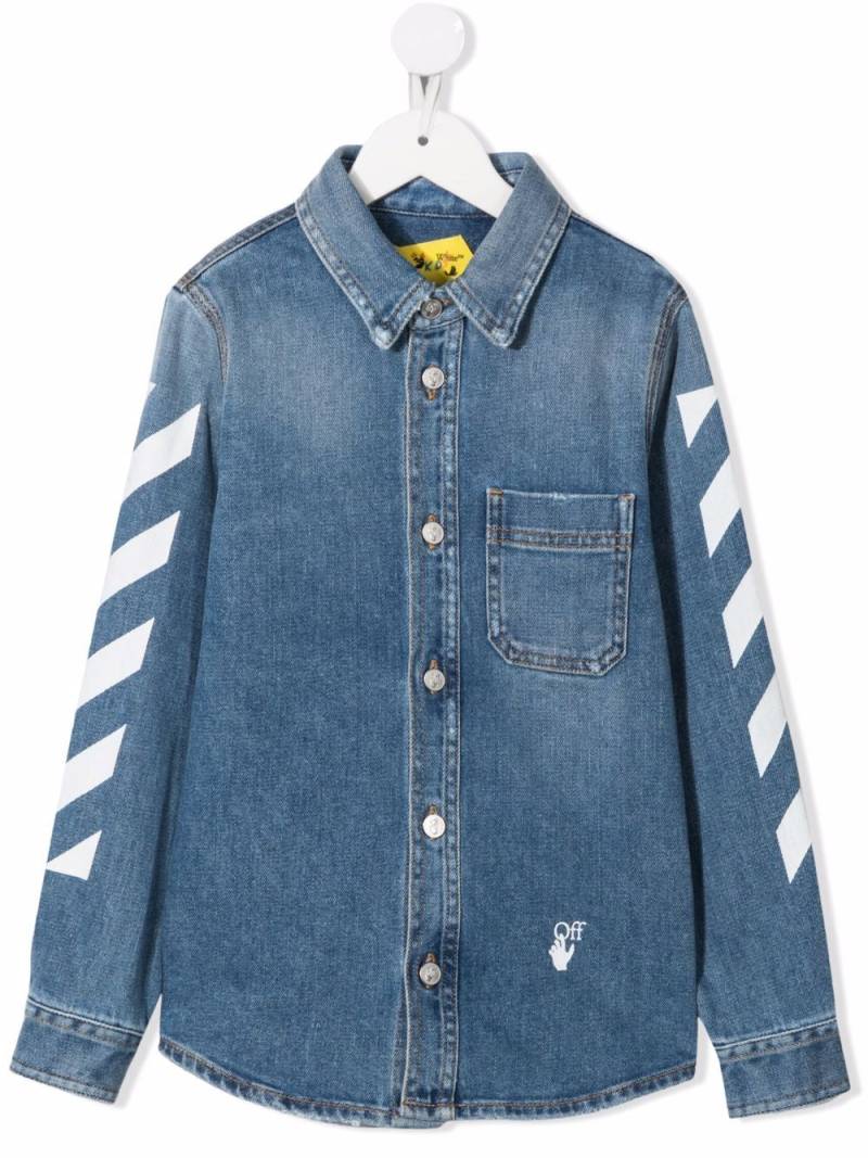 Off-White Kids side-stripe cotton denim shirt - Blue von Off-White Kids