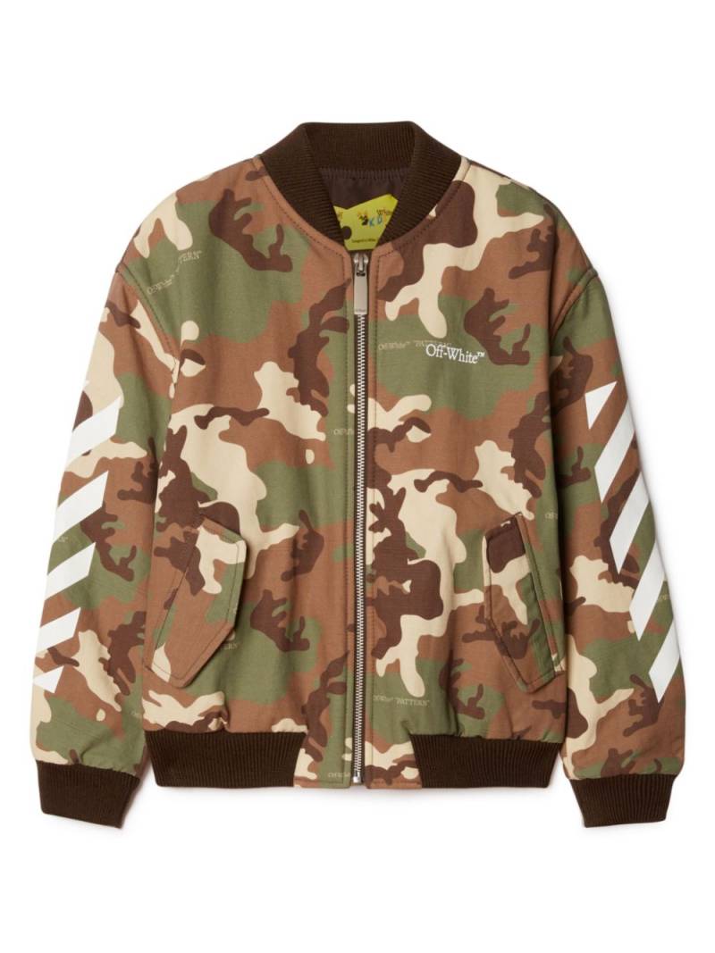 Off-White Kids Diag-stripe camouflage bomber jacket - Green von Off-White Kids