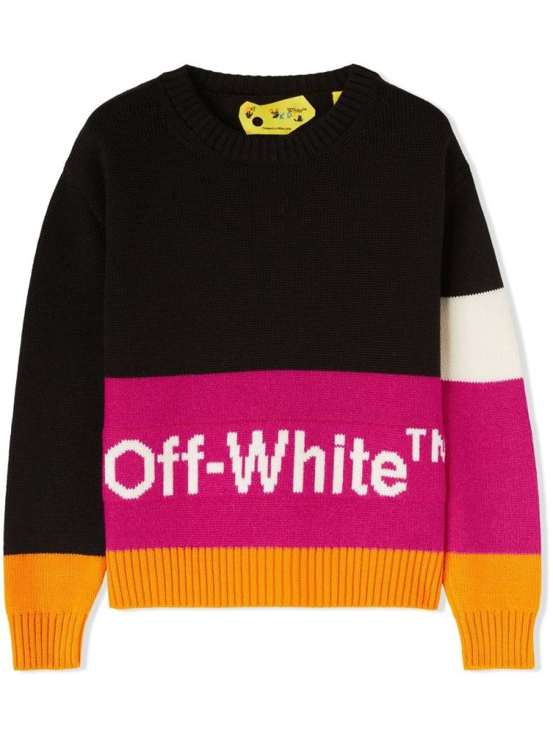 Off-White Kids colour-block crew neck jumper - Black von Off-White Kids