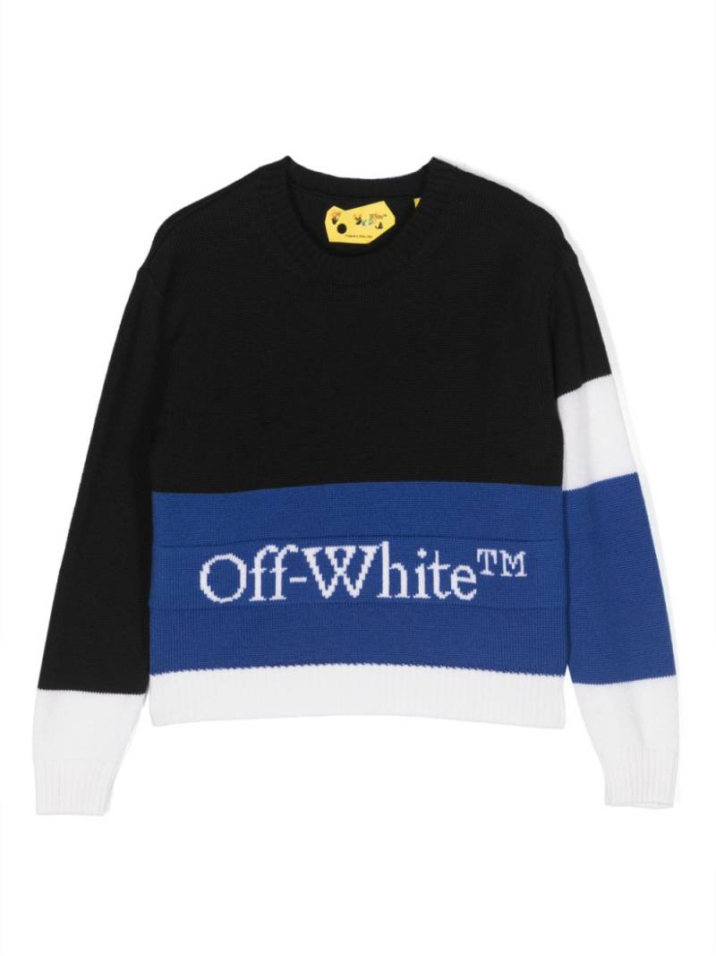 Off-White Kids intarsia-logo colour-block jumper - Black von Off-White Kids