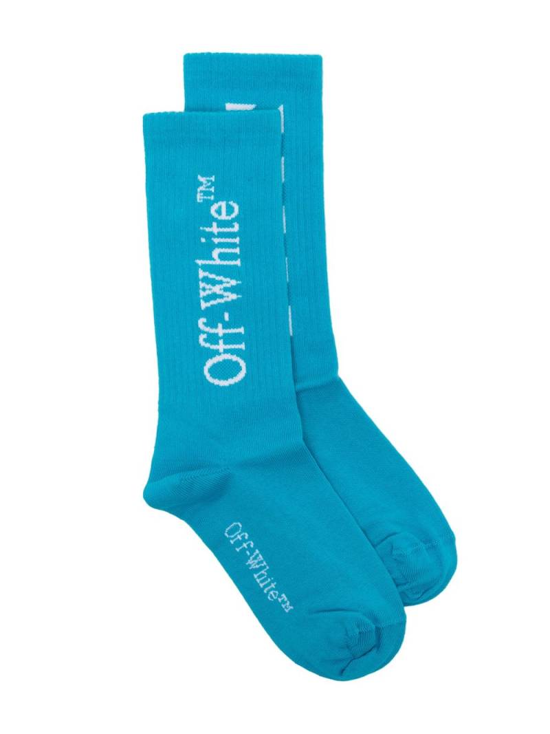 Off-White Kids logo-print ribbed-knit socks - Blue von Off-White Kids