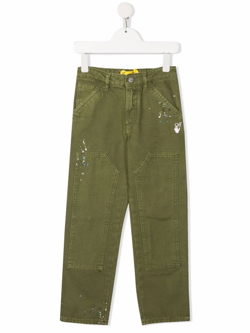 Off-White Kids paint-splatter straight trousers - Green von Off-White Kids