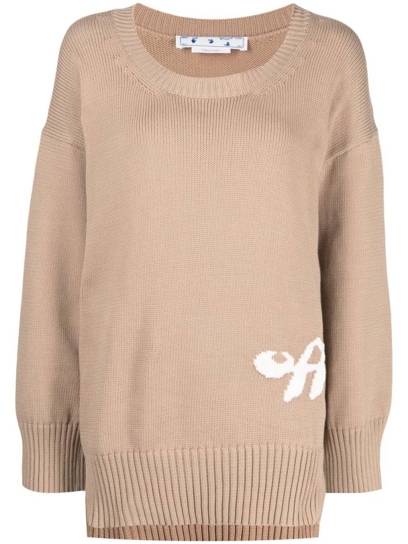 Off-White intarsia-logo ribbed jumper - Brown von Off-White