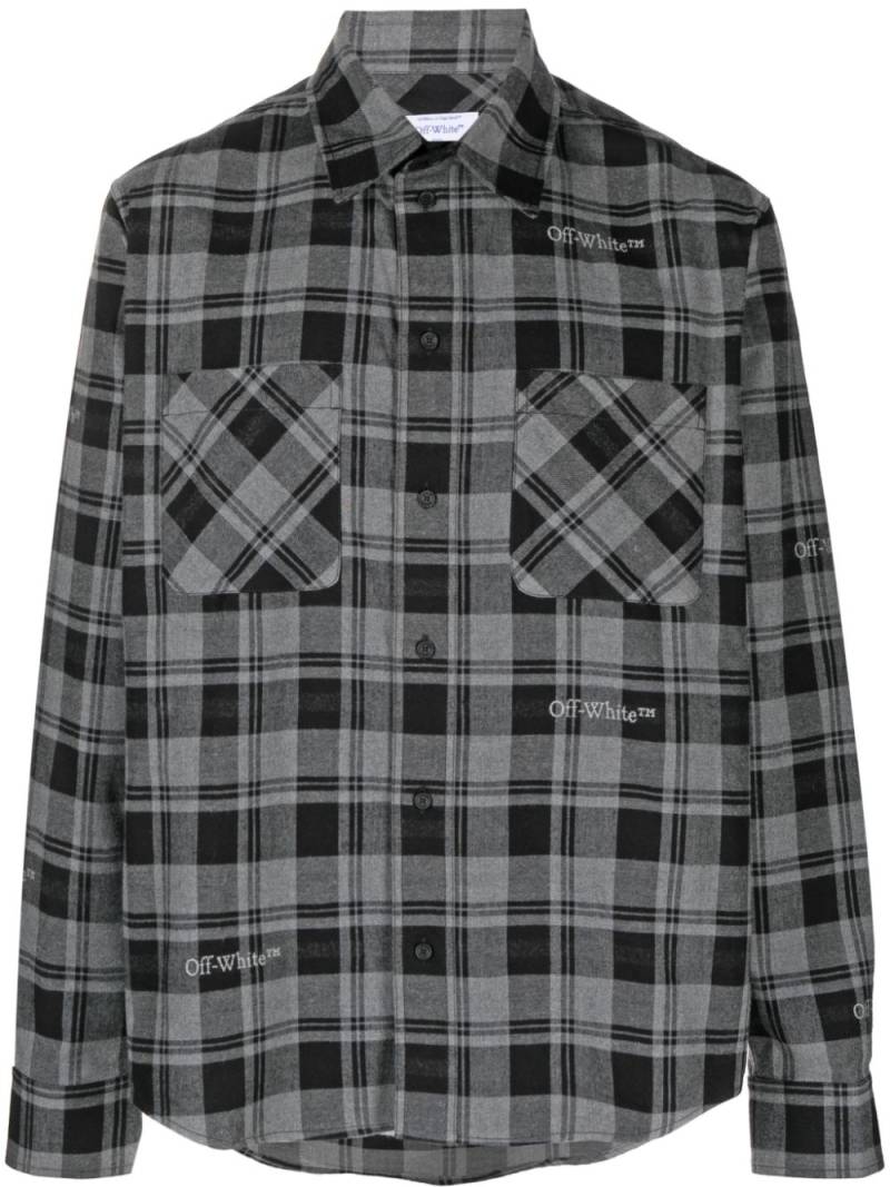 Off-White logo-embroidered checked cotton shirt - Grey von Off-White