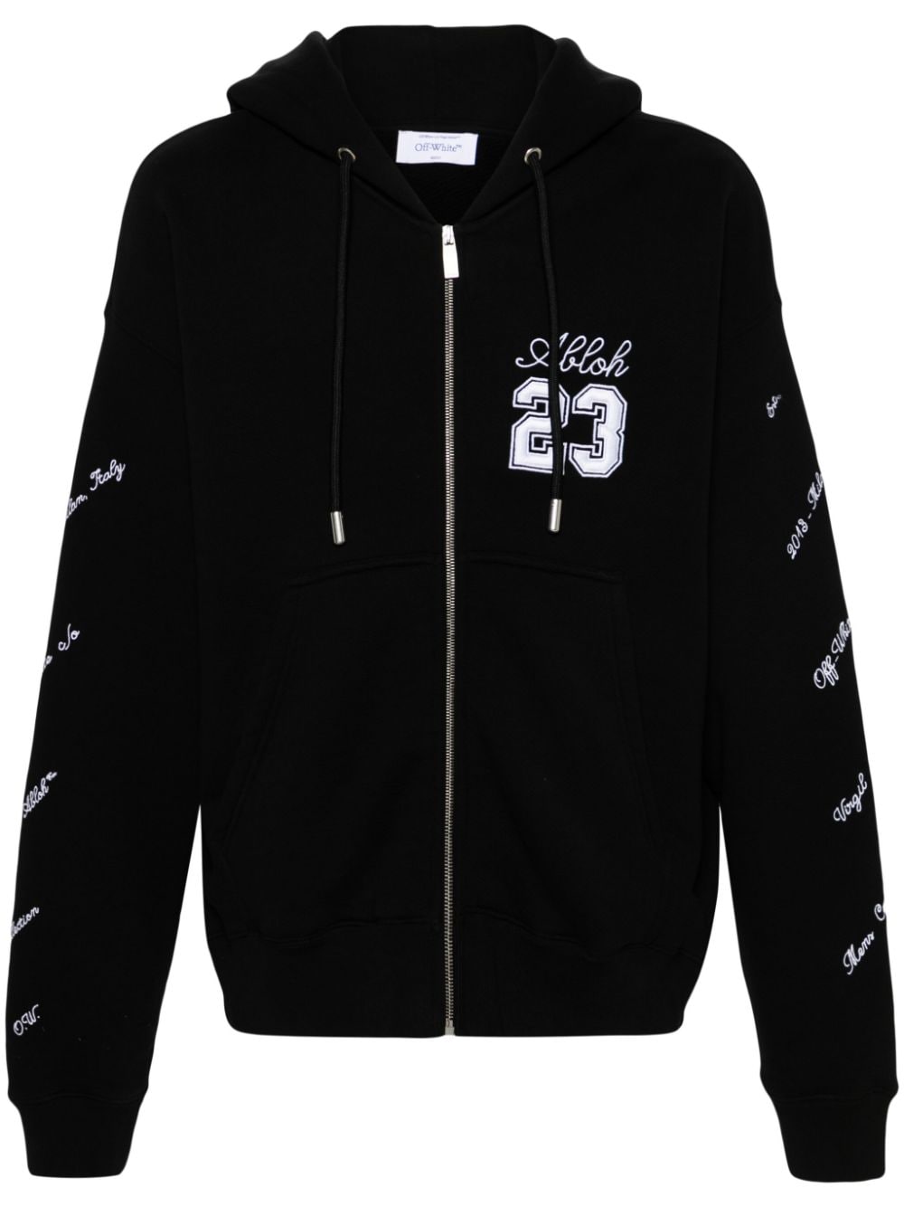 Off-White logo-embroidered cotton hoodie - Black von Off-White