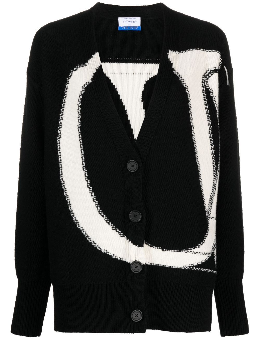 Off-White maxi logo-intarsia wool cardigan - Black von Off-White