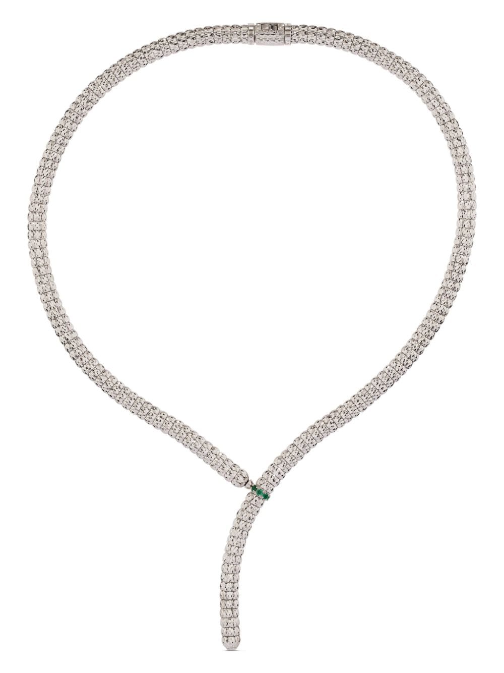 Officina Bernardi 18kt white gold Enigma Y emerald and diamond necklace - Silver von Officina Bernardi