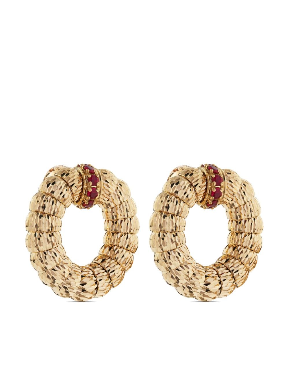 Officina Bernardi 18kt yellow gold Enigma ruby hoop earrings von Officina Bernardi