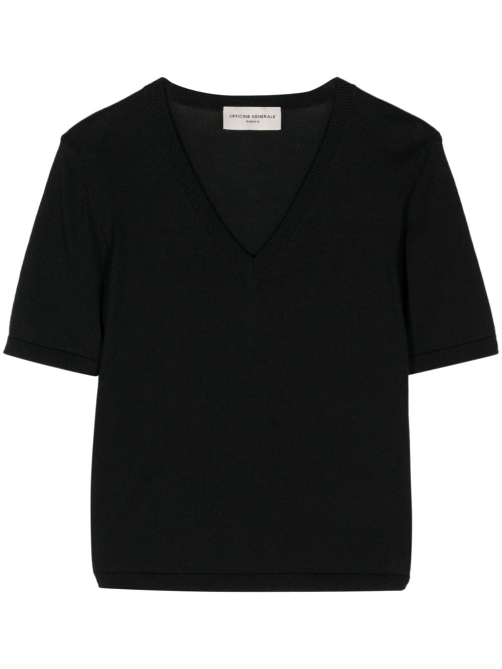 Officine Generale V-neck short-sleeve top - Black von Officine Generale