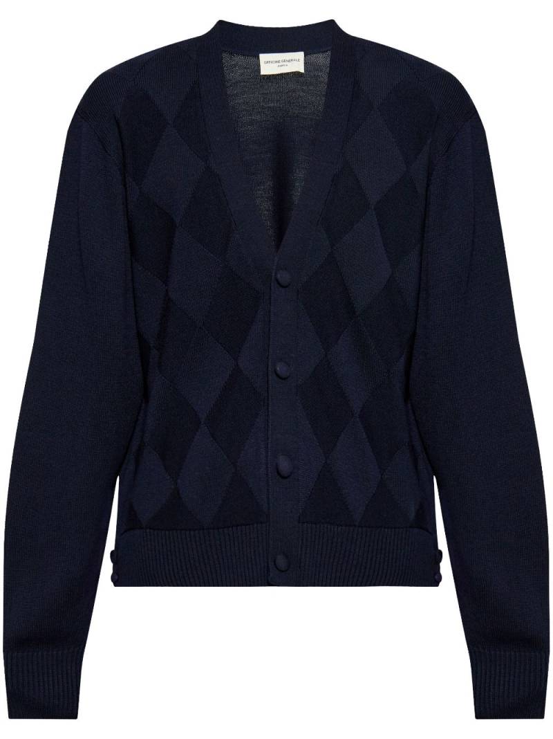 Officine Generale argyle-pattern cardigan - Brown von Officine Generale