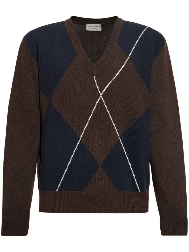 Officine Generale argyle-pattern jumper - Brown von Officine Generale