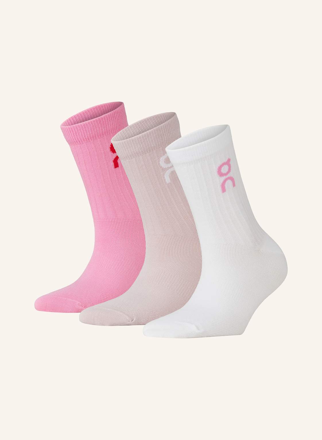 On 3er-Pack Sportsocken Logo Sock High rosa von On