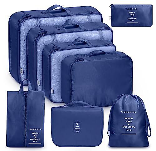 8-teilige Packwürfel, Kleidersäcke, Kofferorganisation Für Urlaub Und Reisen, Packwürfel-set, Reisewürfel, Organisationssystem Für Koffer - Dunkel Unisex Blau ONE SIZE von Only-bags.store