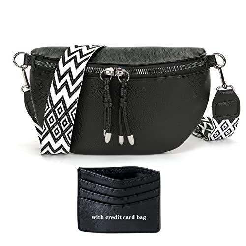 Bauchtasche Stylisch Brusttasche Crossbody Bag Breiter Gurt Veganes Leder Schwarz Kreditkartenpaket Damen Schwarz von Only-bags.store