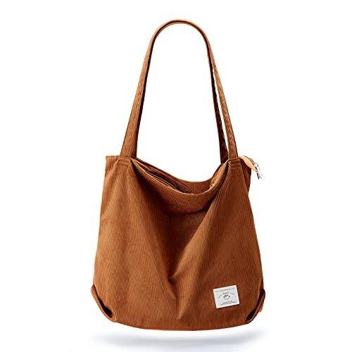 Cord Tasche Umhängetasche Mit Reißverschluss, Groß Shopper Tasche Tote Bag Handtasche Damen Braun ONE SIZE von Only-bags.store