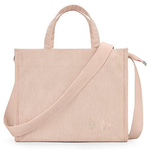 Cord Tasche Umhängetasche Mit Reißverschluss, Handtasche Schultertasche Shopper Für Schule Arbeit Damen Beige ONE SIZE von Only-bags.store