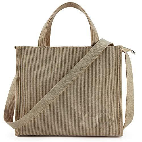 Cordtasche Umhängetasche Mit Reißverschluss, Handtasche Umhängetasche Shopper Für Schule Arbeit Damen Beige ONE SIZE von Only-bags.store