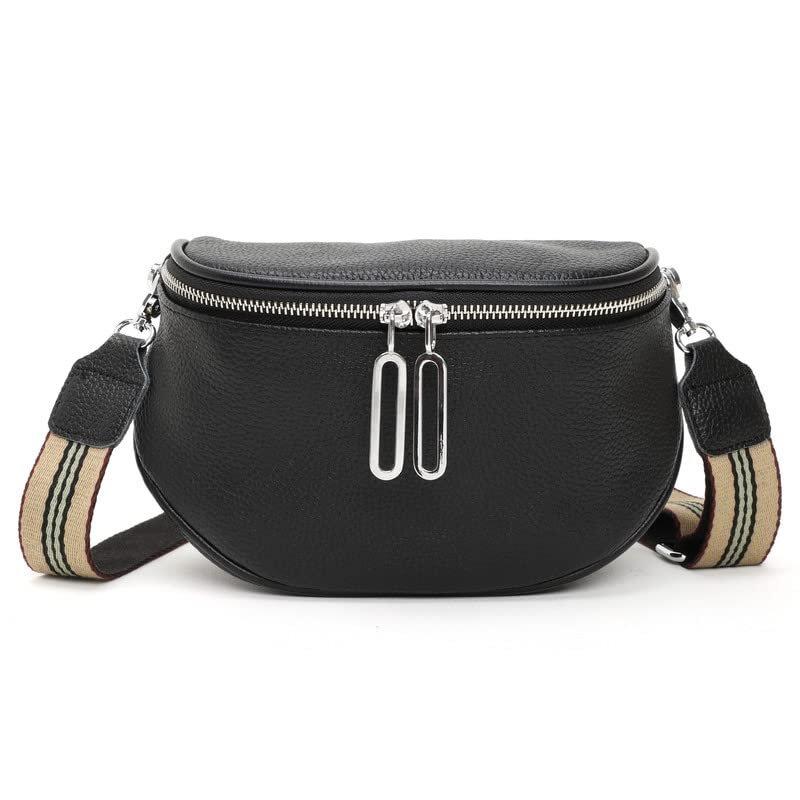 Only-bags.store - Crossbody Tasche breiter Riemen Leder Brusttasche Umhängetasche Gürteltasche stilvolle elegante, für Damen, Schwarz von Only-bags.store