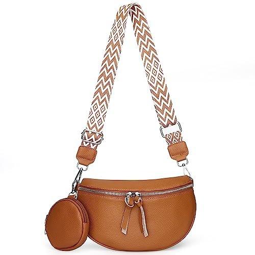 Crossbody Tasche Breiter Riemen Leder Umhängetasche Kleine Umhängetasche Zipper Moderne Taschen Herren Braun von Only-bags.store