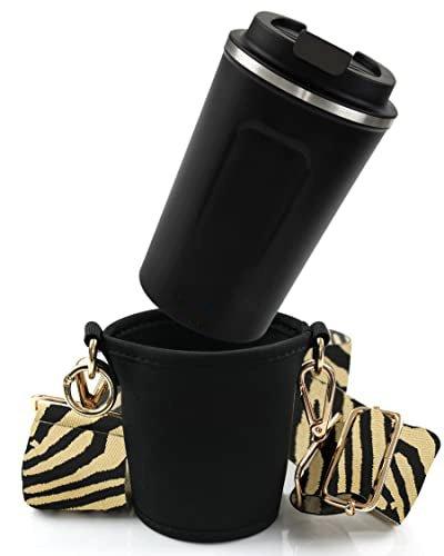 Cupholder To Go Set - Becherhalter Und Thermobecher Zum Umhängen - Getränkehalter Mit Verstellbaren Damen Schwarz ONE SIZE von Only-bags.store