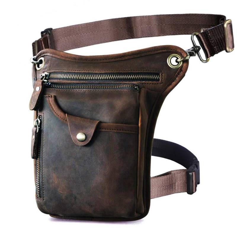 Echtes Leder Tasche Bein Tasche Äußeren Bein Tasche Reise Hüfte Tasche Wandern Klettern Oberschenkel Tasche Herren Braun von Only-bags.store