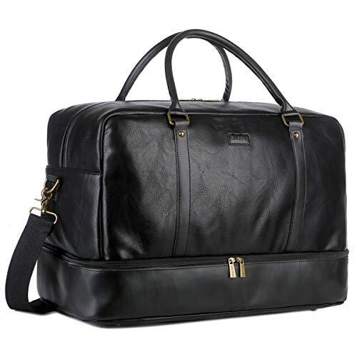 Only-bags.store - Groß Leder Reisetasche Handgepäck Travel Duffel Carry On Bag Weekender Tasche mit Schuhfach, One Size, Schwarz von Only-bags.store