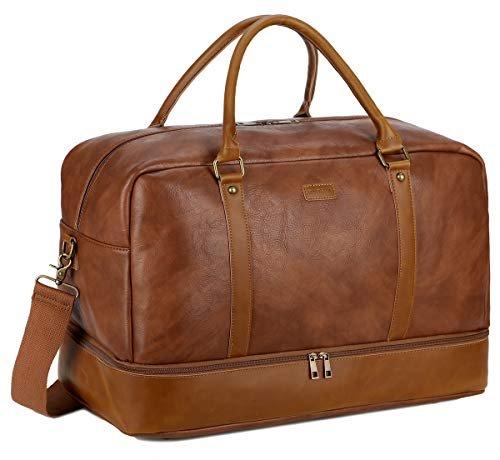 Only-bags.store - Große Leder Reisetasche Handgepäck Travel Duffel Carry On Bag Weekender Tasche mit Schuhfach, One Size, Braun von Only-bags.store