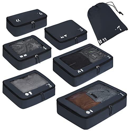 Koffer-organisator, Packwürfel, 7-teiliges Koffer-organisator-set, Packwürfel, Pet Recycled Packsäcke Für Koffer, Koffer-organisator Für Rucksack, Schuhsack, Kleidersäcke Für Koffer Unisex Schwarz ONE SIZE von Only-bags.store