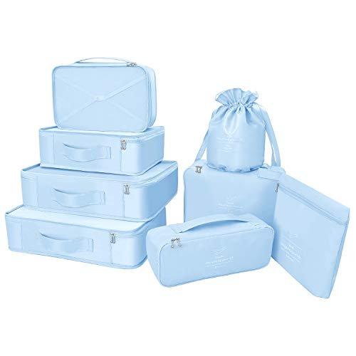 Koffer-organizer, Kleidersäcke Für Reisen, 8-teiliges Set, 7 X Farben, Reisegepäck-organizer Inklusive Wasserdichtem Schuhaufbewahrungsbeutel, Praktische Kompressionsbeutel Für Reisende, Unisex Blau ONE SIZE von Only-bags.store