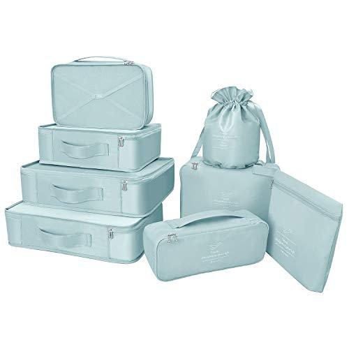 Koffer-organizer, Kleidersäcke Für Reisen, 8-teiliges Set, 7 X Farben, Reisegepäck-organizer Inklusive Wasserdichtem Schuhaufbewahrungsbeutel, Praktische Kompressionsbeutel Für Reisende,/blau Unisex Türkisblau ONE SIZE von Only-bags.store