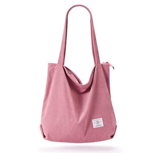 Kordel Tasche Umhängetasche Mit Reißverschluss, Große Shopper Tasche Tragetasche Handtasche Damen Pink ONE SIZE von Only-bags.store