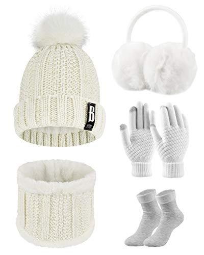 Mütze Schal Handschuh Sets 5 In 1 Gestrickt Damen Offwhite ONE SIZE von Only-bags.store